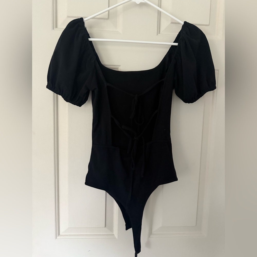 Elegant Black Puff Sleeve Bodysuit